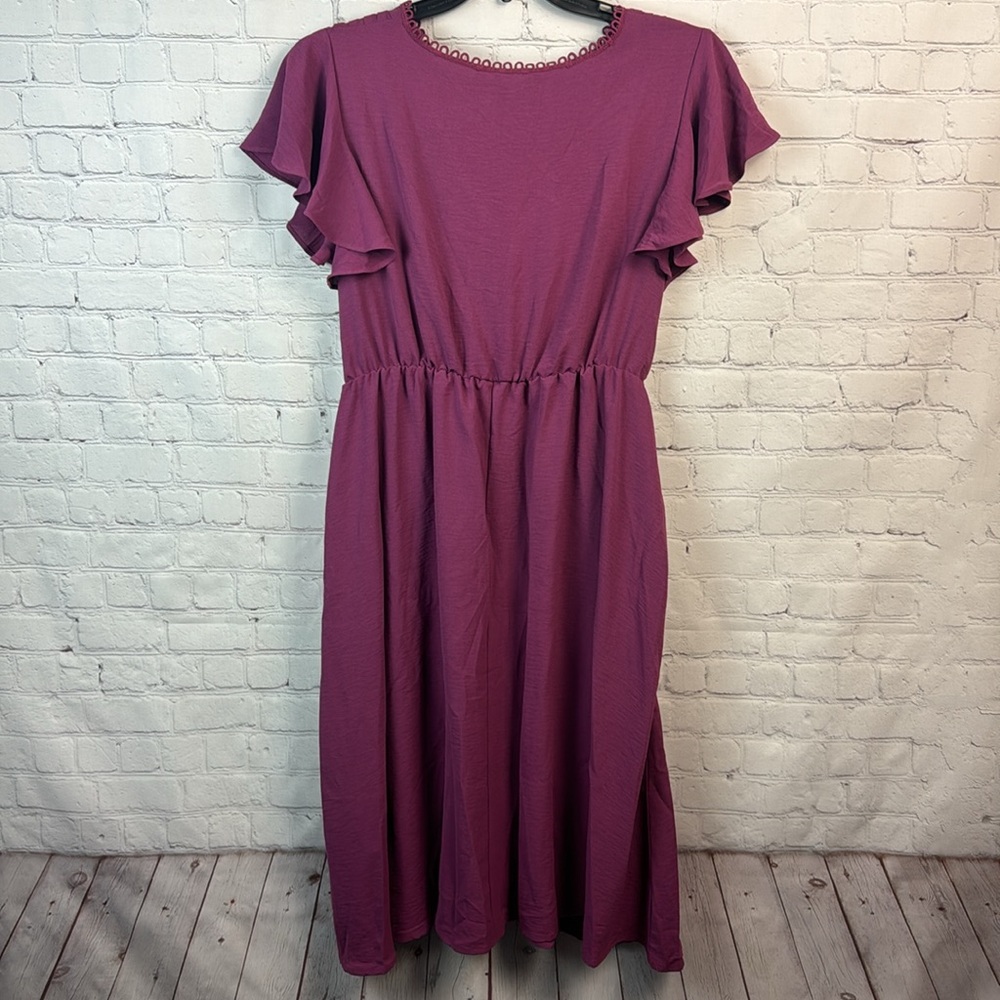 BloomChic Purple Pleated V Neck Pocket Midi Dress Plus Size 1X - Picture 6 of 6